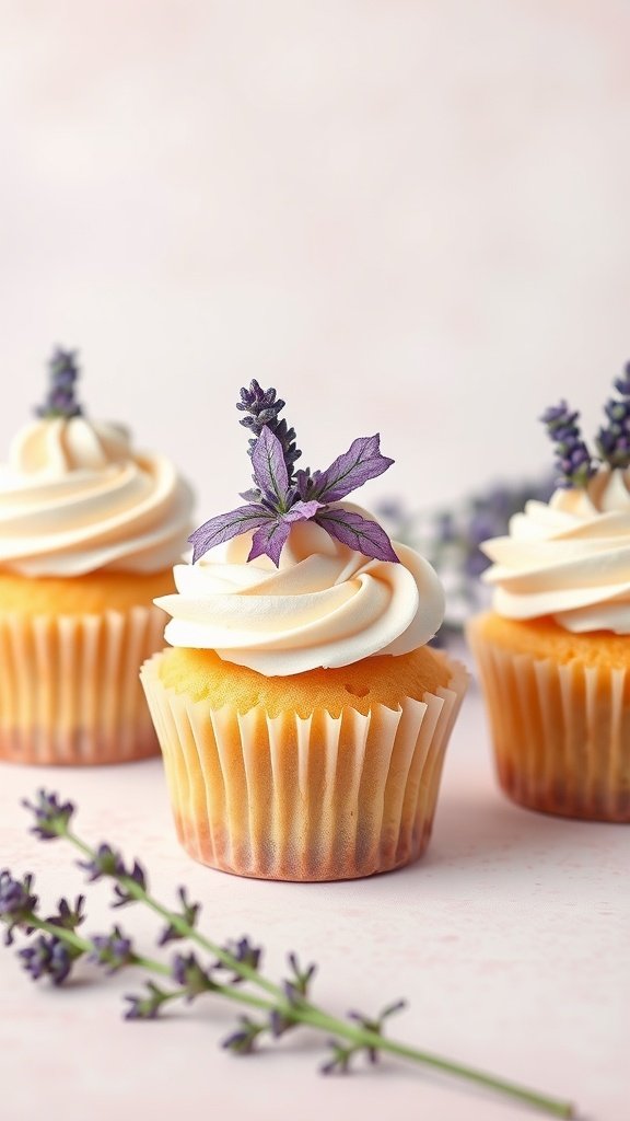 Honey lavender cupcakes with lavender garnish