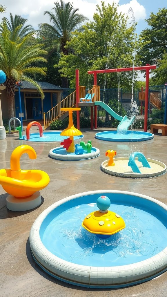 Colorful outdoor water play area for children