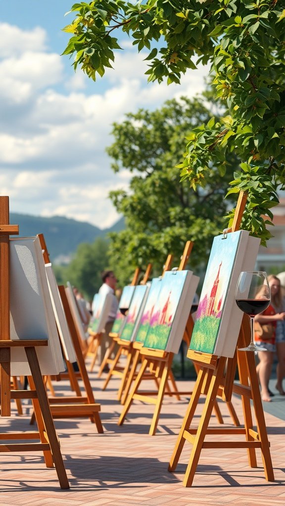 Outdoor paint and sip event with easels and drinks