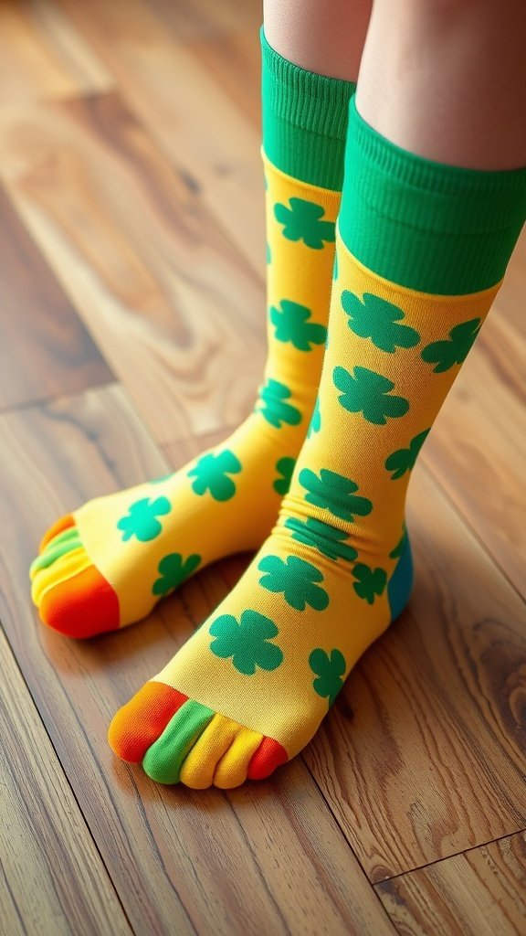 Colorful rainbow socks with shamrocks
