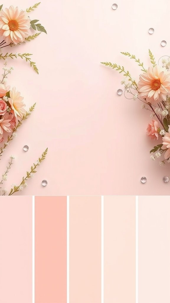 Soft pink romantic color palette with flowers and decorative elements