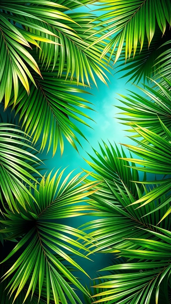 35 Stunning Wedding Wallpaper Ideas to Transform Your Venue Close-up of palm leaves against a soft blue background