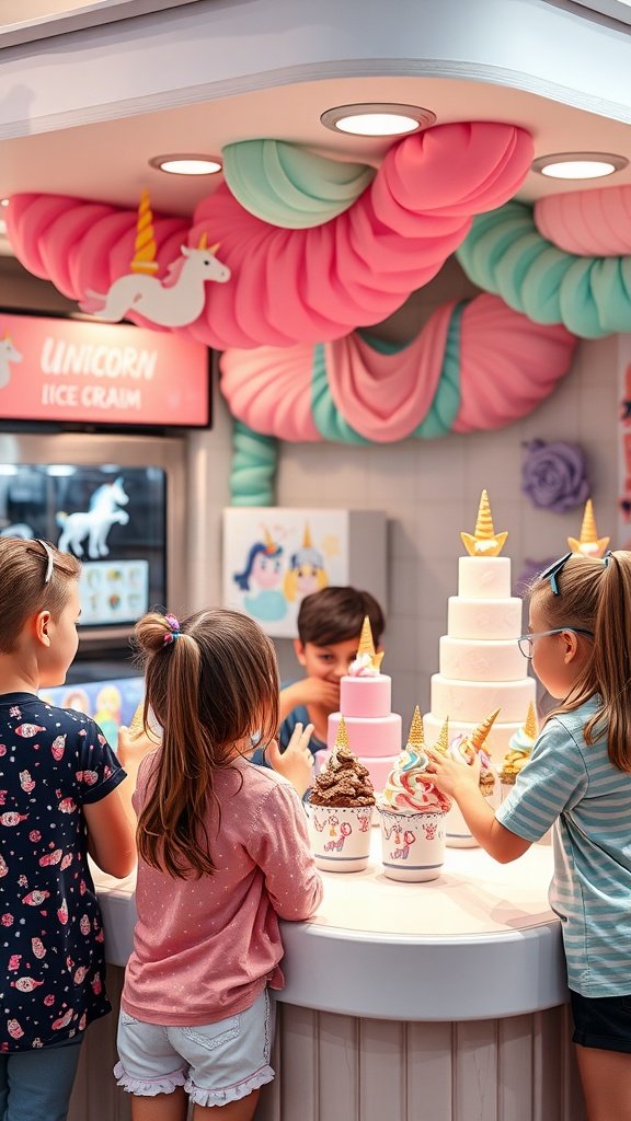 Kids enjoying a colorful Unicorn Ice Cream Bar at a birthday party