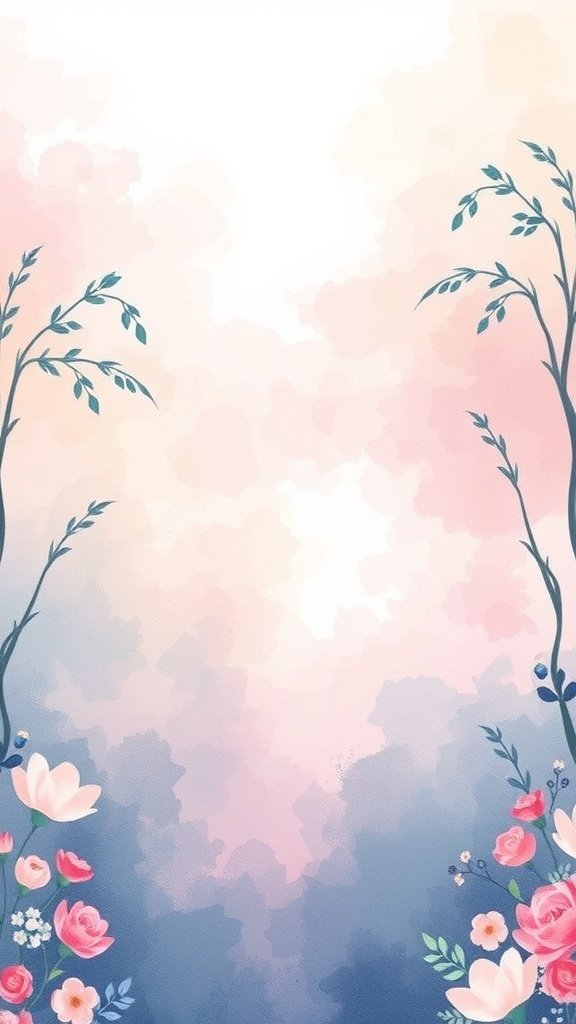 35 Stunning Wedding Wallpaper Ideas to Transform Your Venue A whimsical watercolor background featuring soft pink and blue clouds with floral accents.