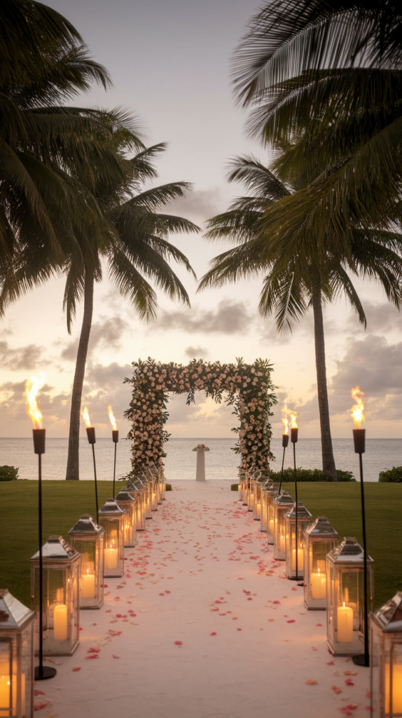 tropical wedding entrance
