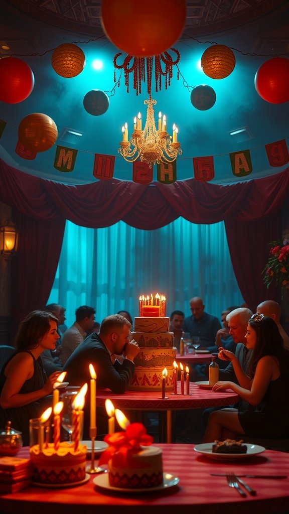 A festive birthday scene with cakes, candles, and decorations. birthday phone wallpaper