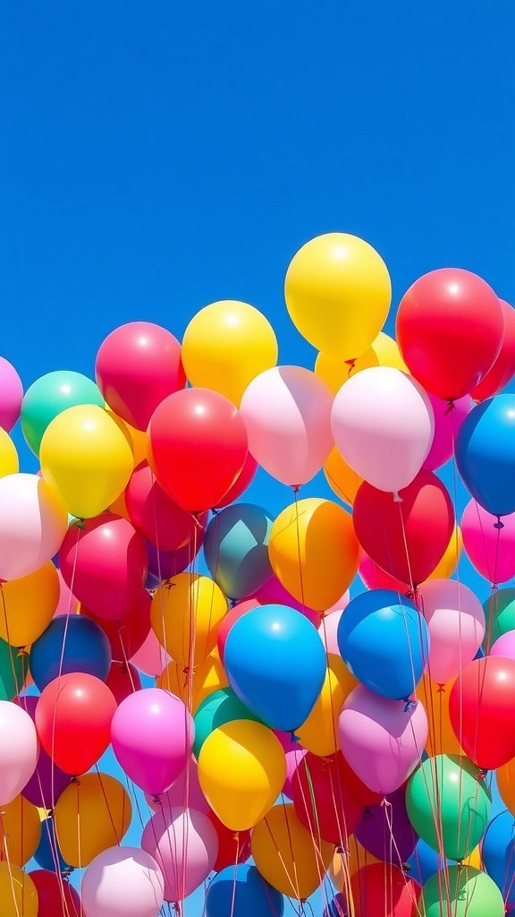 Colorful balloons against a blue sky