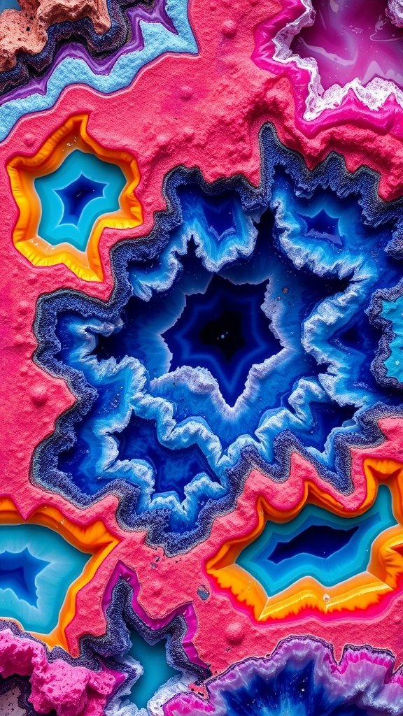 Colorful geode background with vibrant patterns and hues