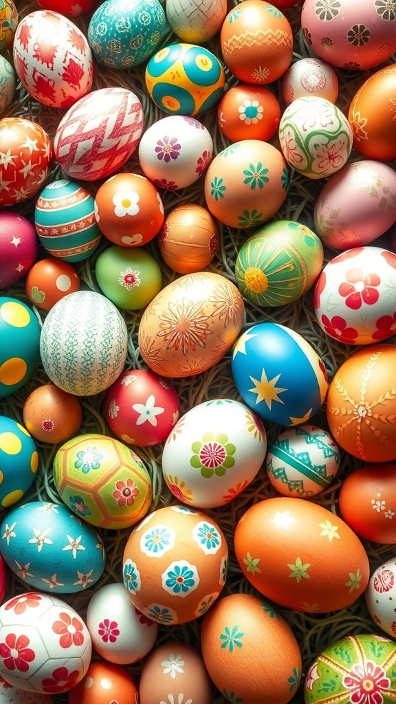 A colorful assortment of decorated Easter eggs