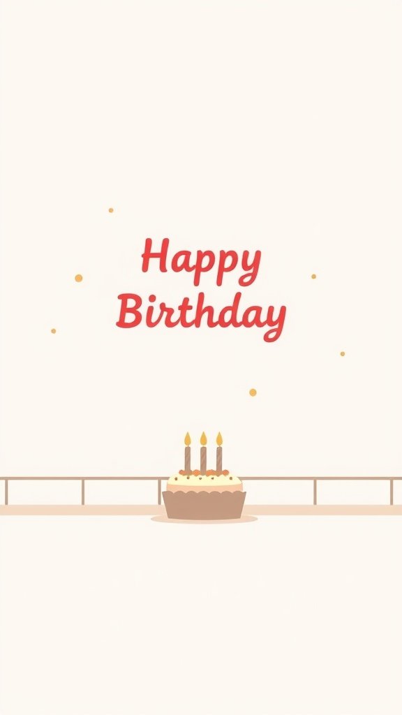 Minimalist birthday phone wallpaper featuring a cake and 'Happy Birthday' text.