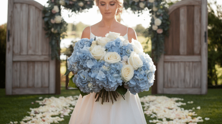 blue and white wedding flowers