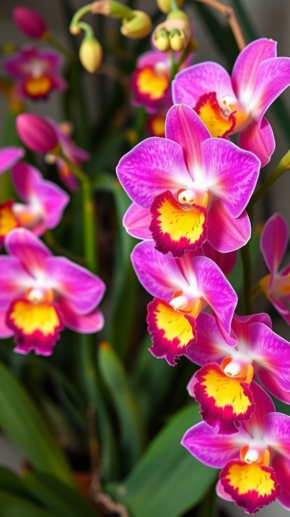 50 Stunning Flower Phone Wallpapers to Brighten Your Screen A close-up of blooming Cattleya orchids with vibrant pink and yellow colors.
