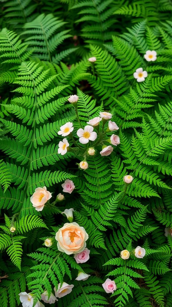 50 Stunning Flower Phone Wallpapers to Brighten Your Screen A vibrant scene of lush green ferns interspersed with delicate flowers.
