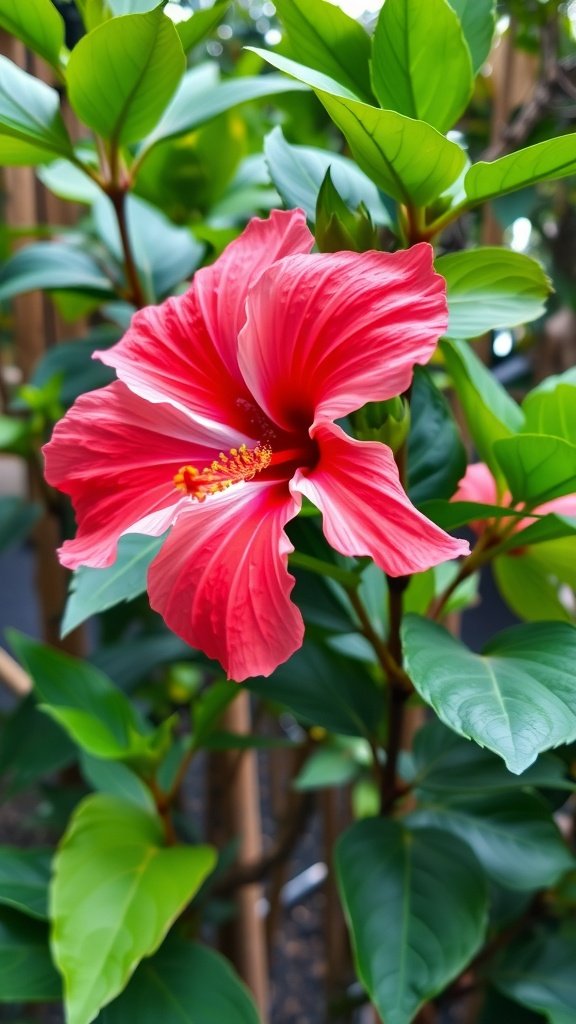 50 Stunning Flower Phone Wallpapers to Brighten Your Screen A vibrant pink hibiscus flower surrounded by green leaves