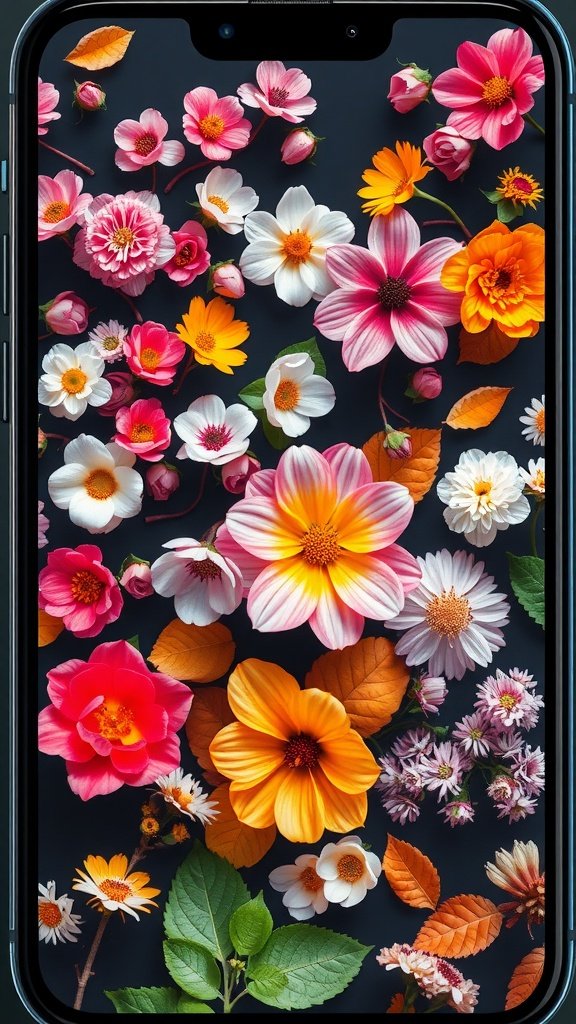 50 Stunning Flower Phone Wallpapers to Brighten Your Screen Colorful flowers arranged on a phone wallpaper