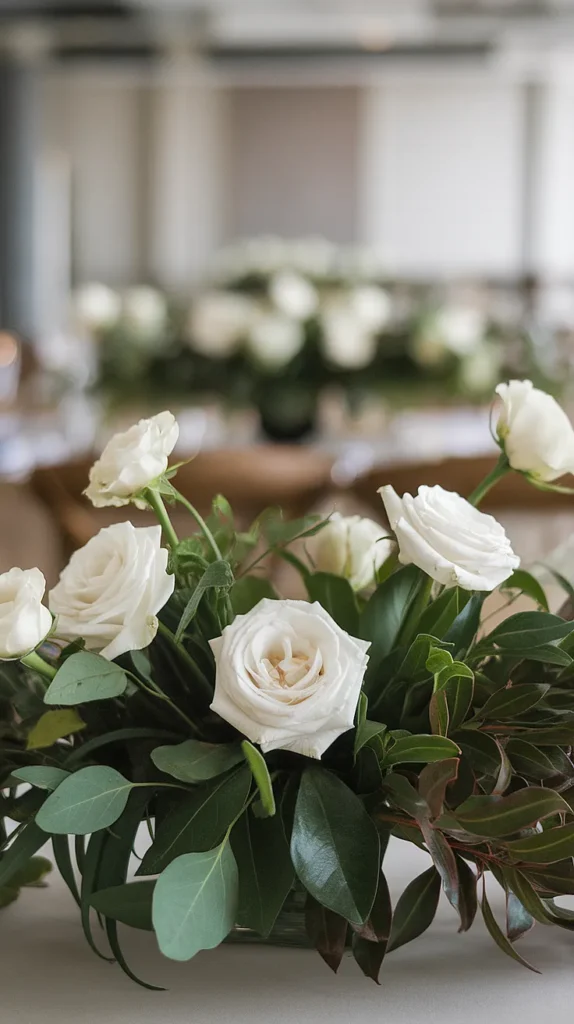 Greenery & White Rose Arrangements