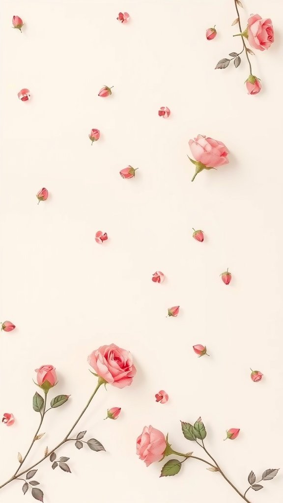 Charming coquette wallpaper featuring pink rosebuds on a light background.