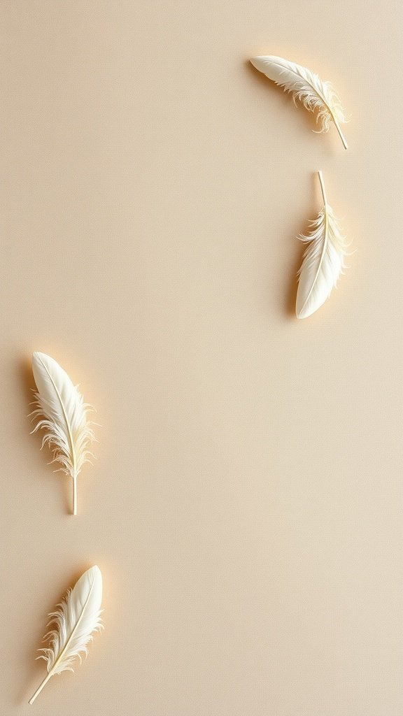 Coquette wallpaper with delicate feather designs on a soft background