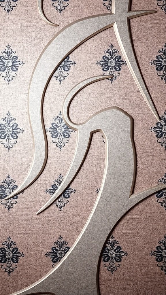 A close-up of coquette wallpaper featuring glimmering metallic accents and intricate patterns.