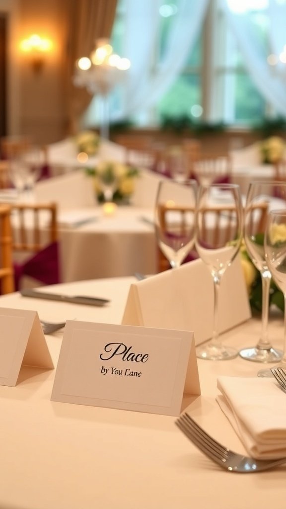 Elegant place cards on a wedding reception table