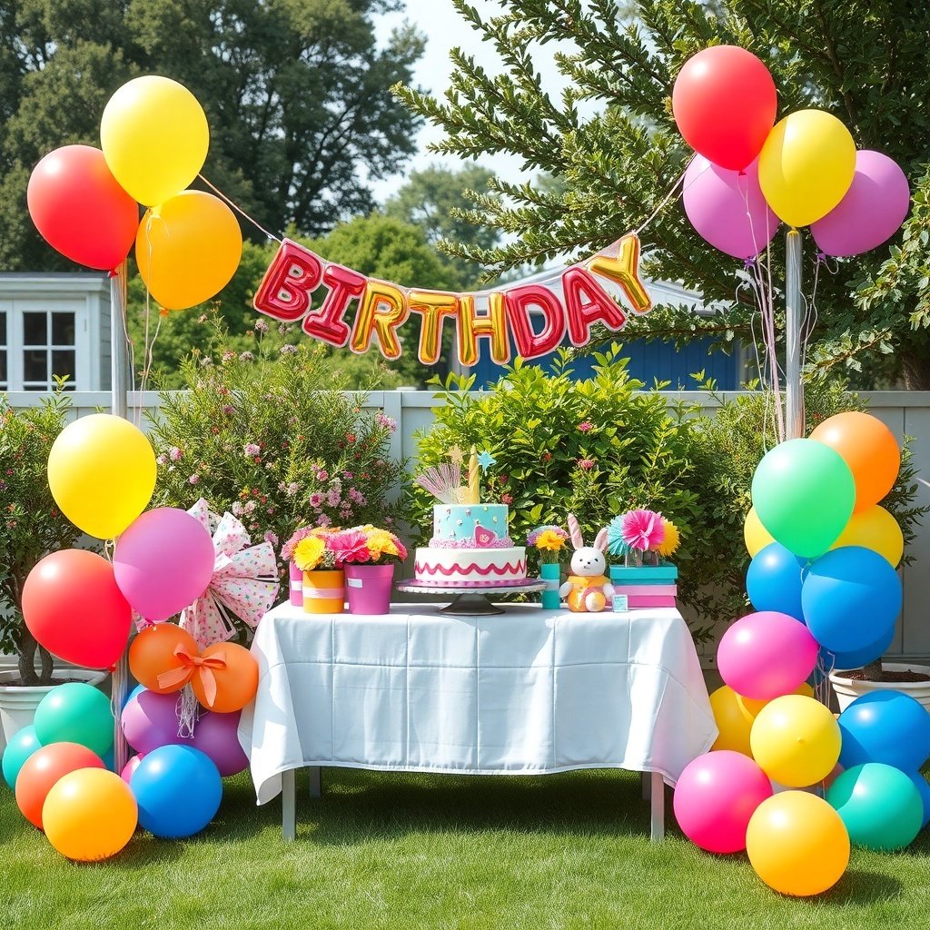 19 Creative Birthday Party Ideas to Celebrate in Style Colorful birthday party setup with balloons, cake, and decorations