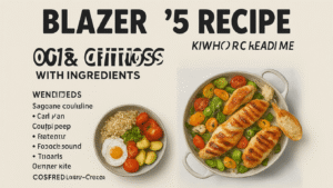 A stylish blazer and chinos outfit laid out on a clean background, emphasizing contemporary fashion trends.