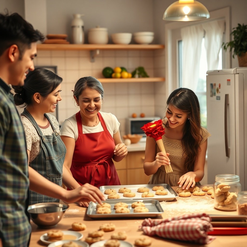 30 Delightful Mexican Wedding Cookie Recipes to Sweeten Your Celebrations A family baking Mexican wedding cookies together in a cozy kitchen.