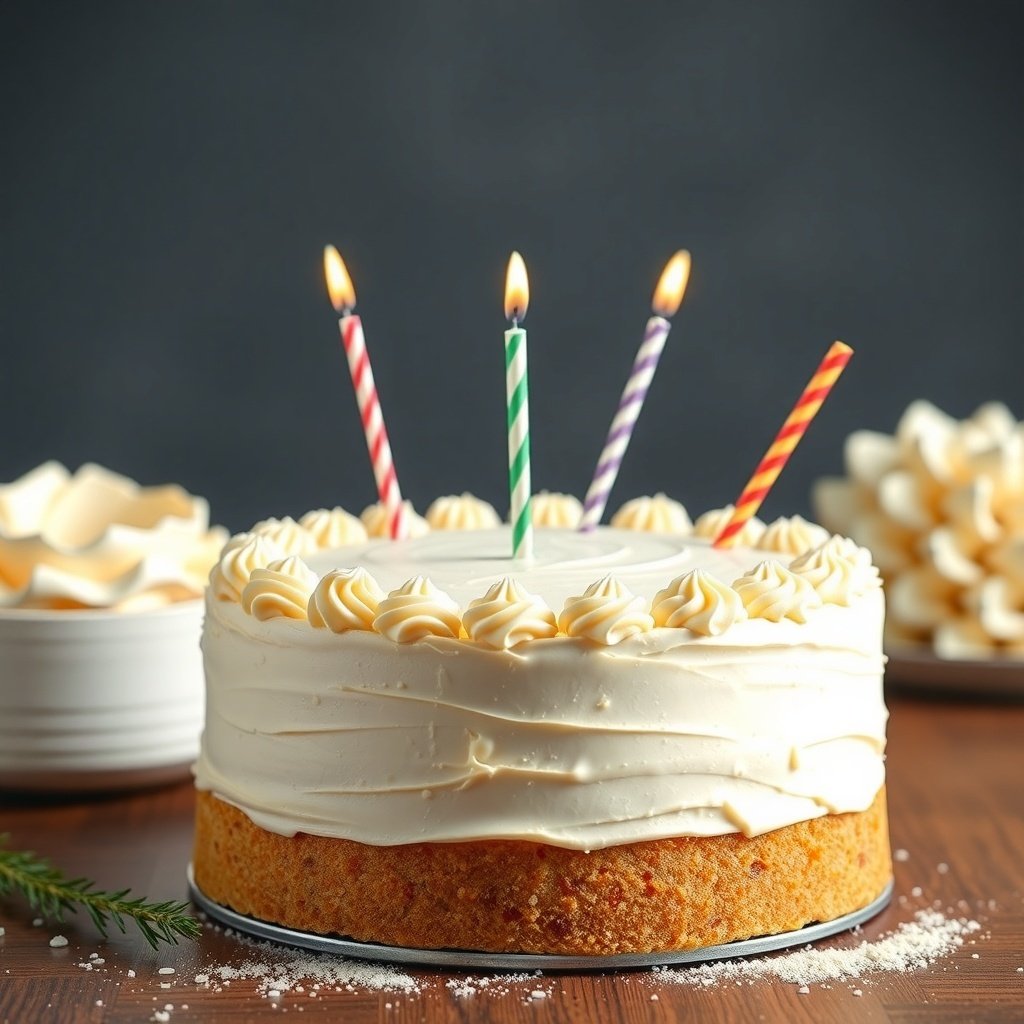 A classic vanilla bean cake with candles on top, perfect for celebrations. New Year Cake
