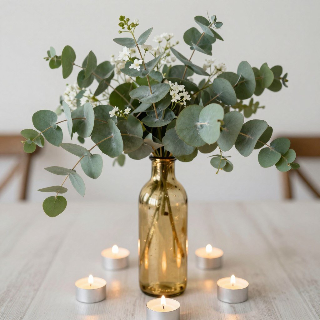 Budget-friendly sage green centerpiece with minimal gold accents