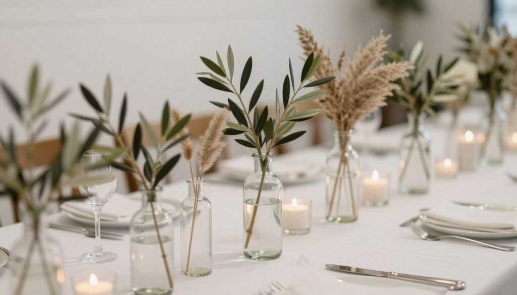 Budget-friendly tablescape with primarily olive branches and minimal dried elements
