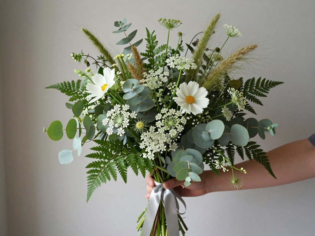 Budget-friendly wildflower bouquet with abundant greenery and strategic flower placement