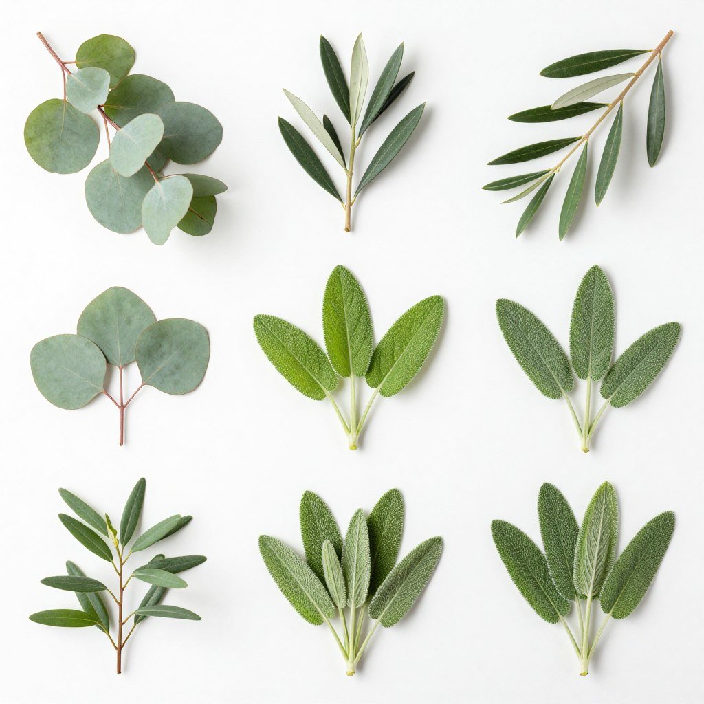 Collection of sage green foliage varieties for wedding arrangements