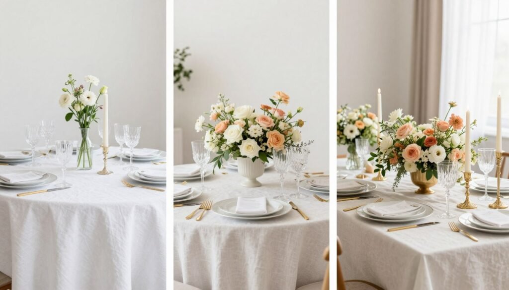 Comparison of three different budget levels of wedding table settings
