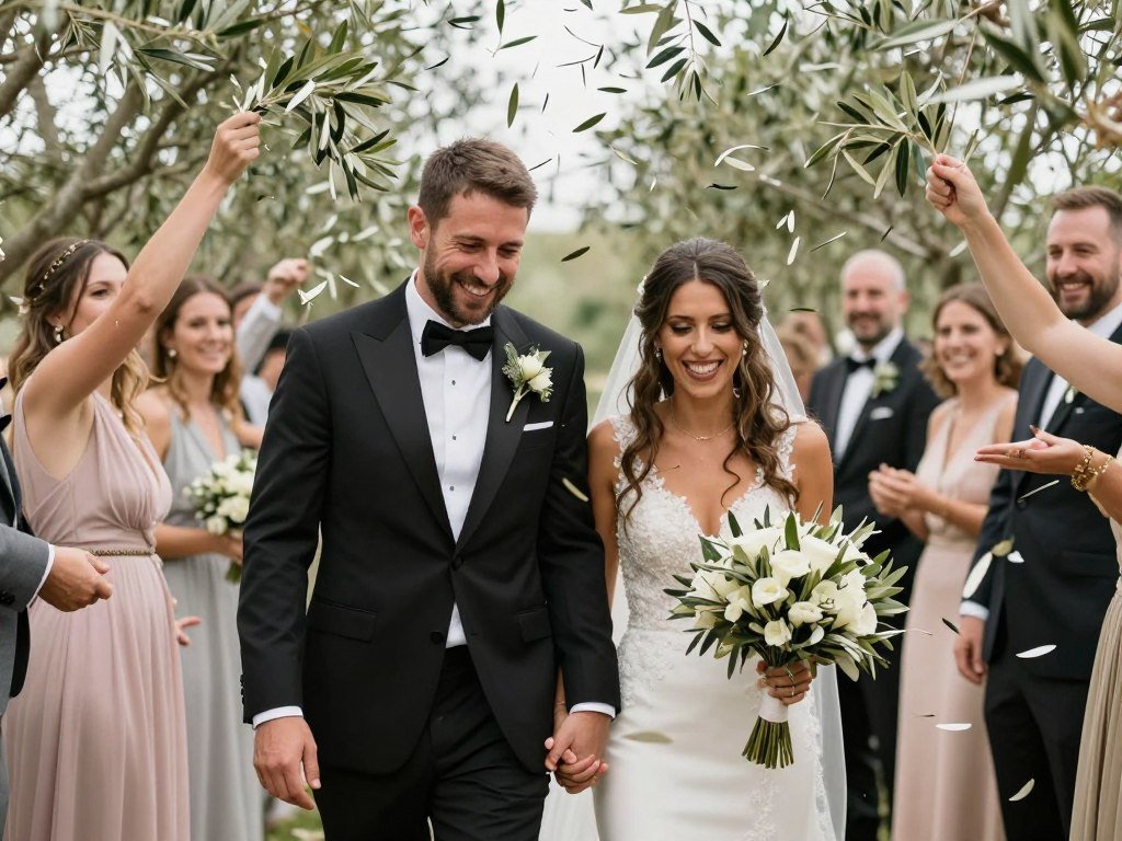 Dried olive leaves being used as natural confetti