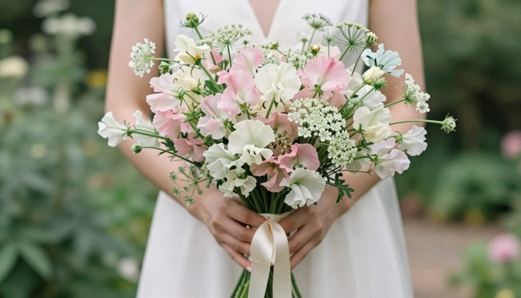 Elegant wildflower bouquet designed for a sophisticated garden wedding
