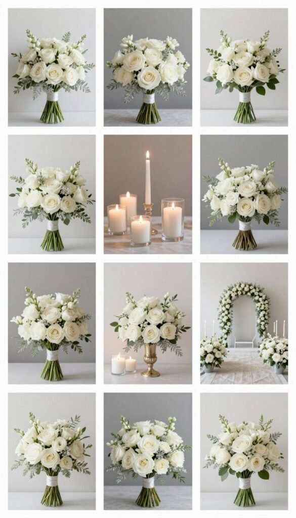 Elegant winter wedding floral inspiration collage perfect for Pinterest