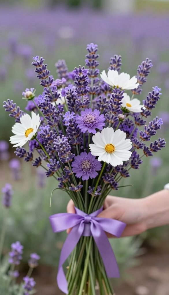 Lavender field-inspired wildflower bouquet with sophisticated purple tones