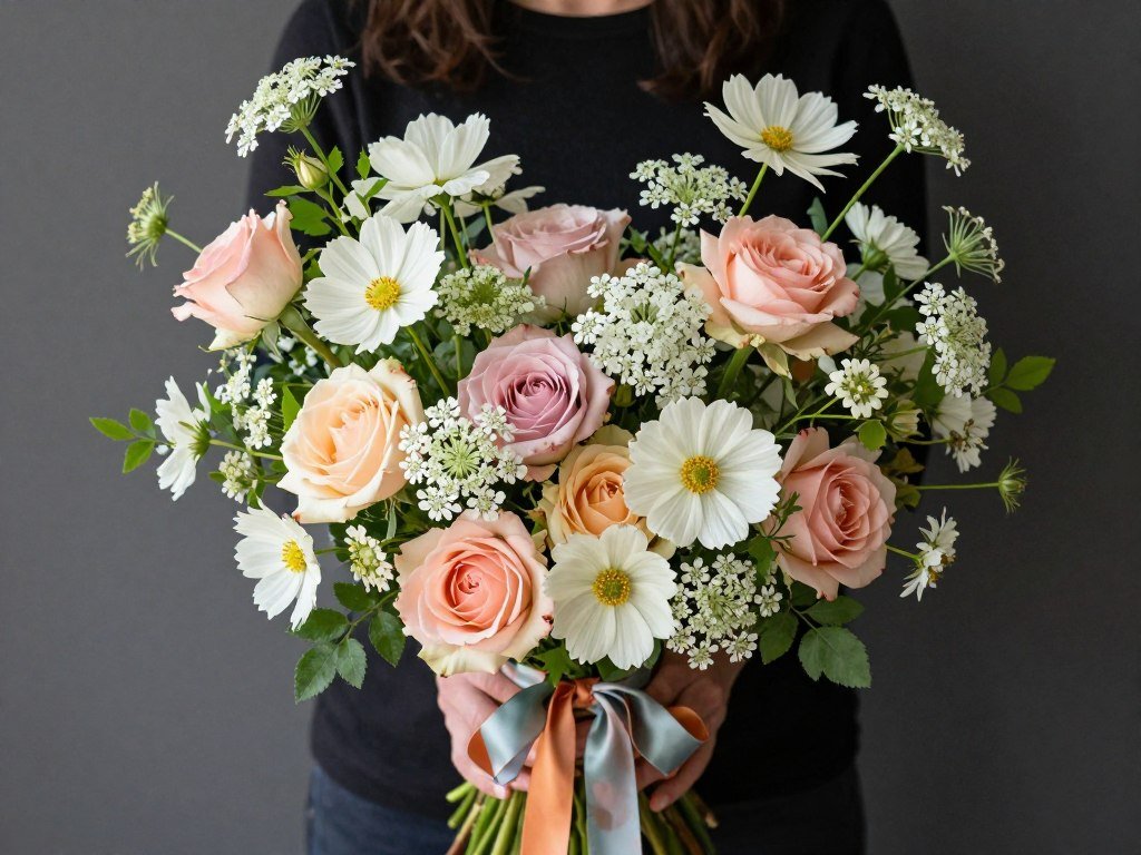Mid-range wildflower bouquet with balanced mix of seasonal blooms and professional styling