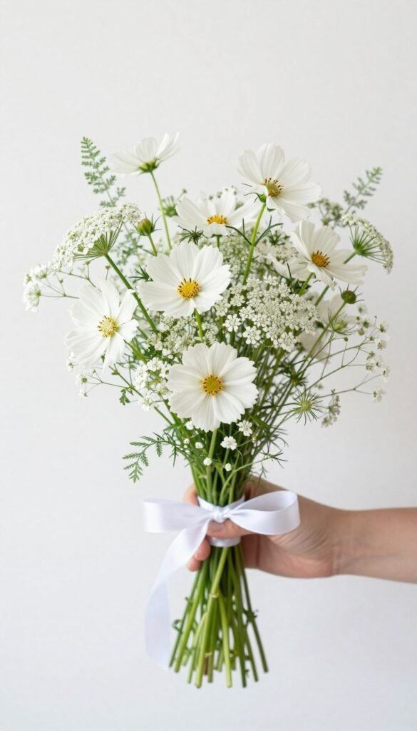Minimalist white wildflower bouquet with elegant simplicity