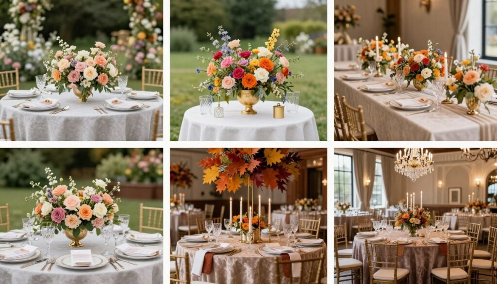 Seasonal comparison of wedding table settings for different venues