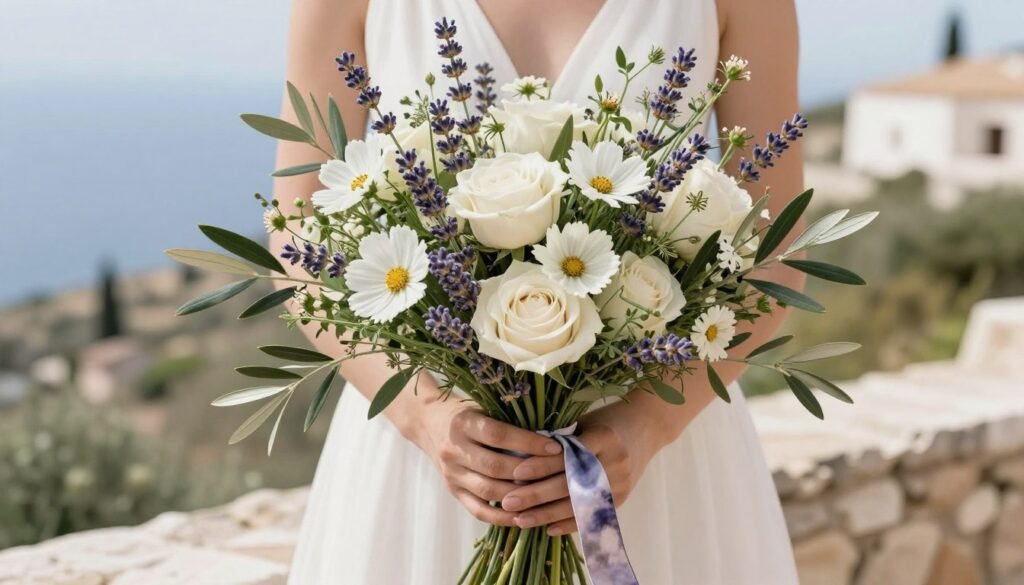 Sophisticated destination wedding wildflower bouquet with location-inspired elements