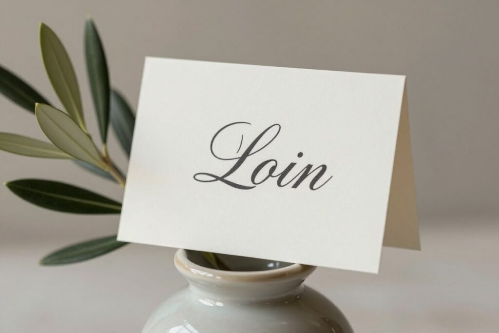 Table number attached to preserved olive branch in small vessel