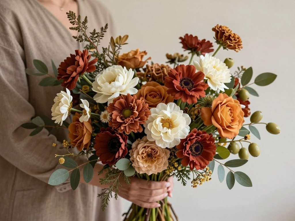 Wildflower bouquet in earth tones showing rich, grounded color depth