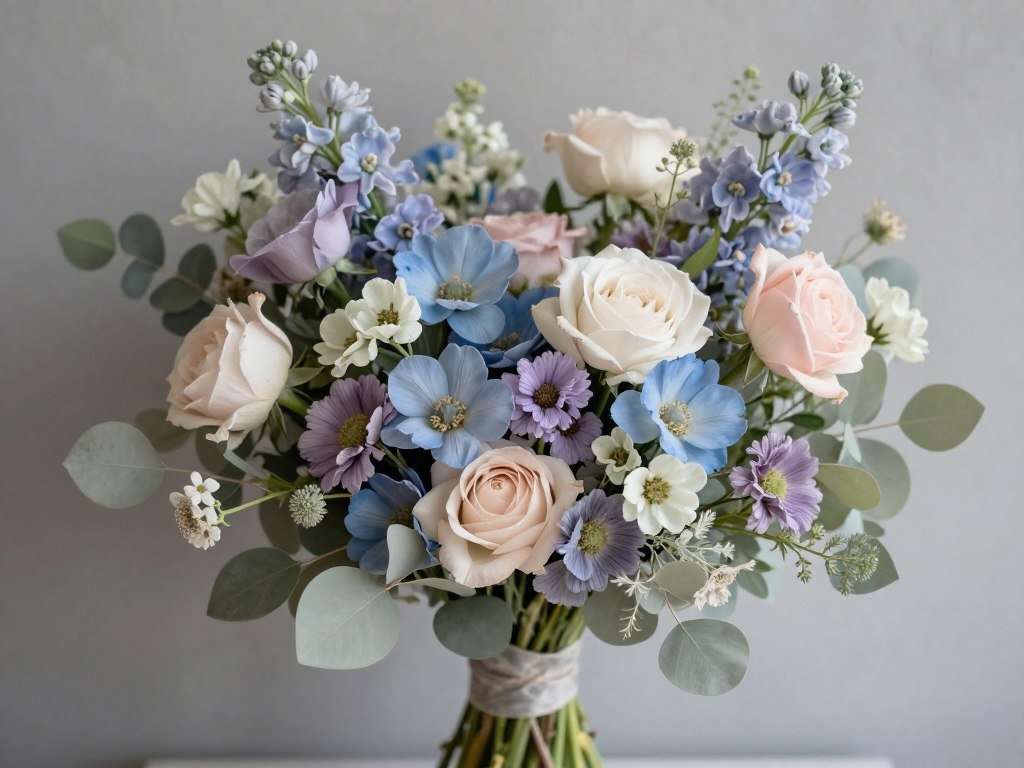 Wildflower bouquet in muted pastel tones showing sophisticated color harmony