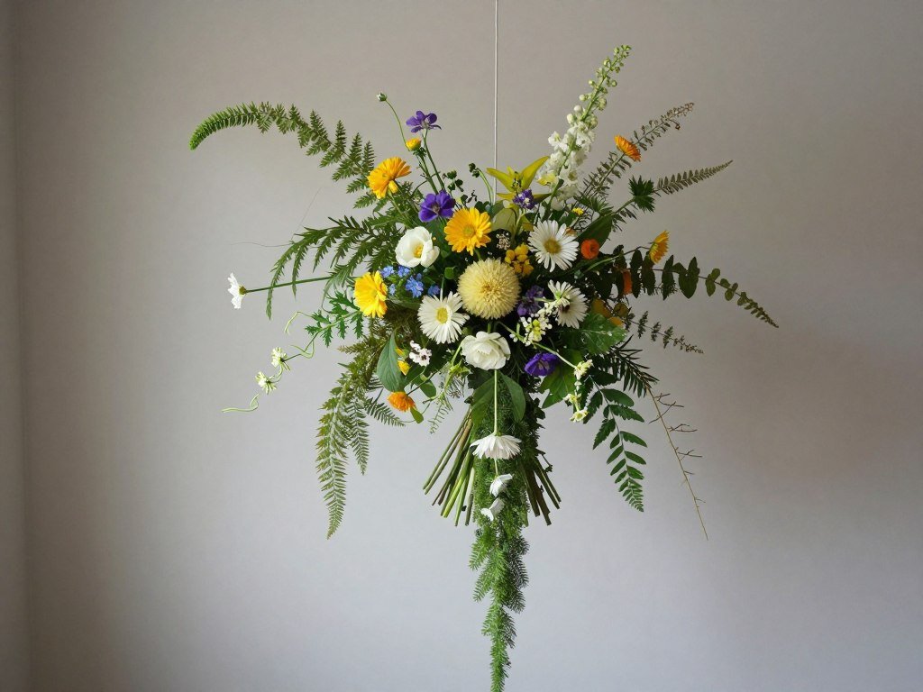 Wildflower bouquet with professional shaping showing intentional asymmetry and balance
