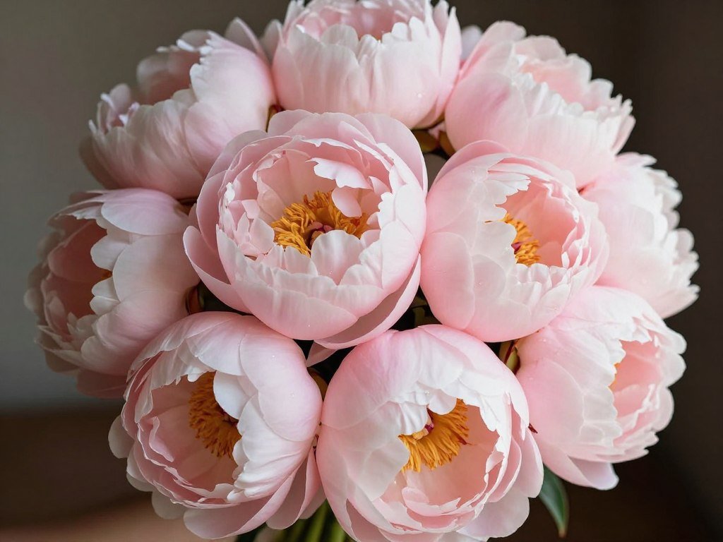 Blush peonies in bridal bouquet