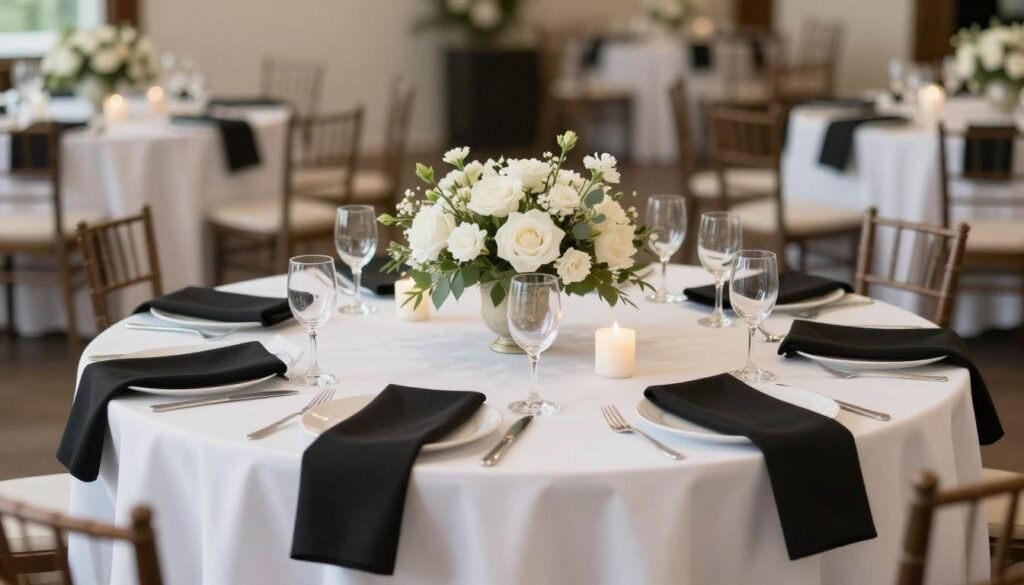 Budget-friendly elegant black tie wedding tablescape