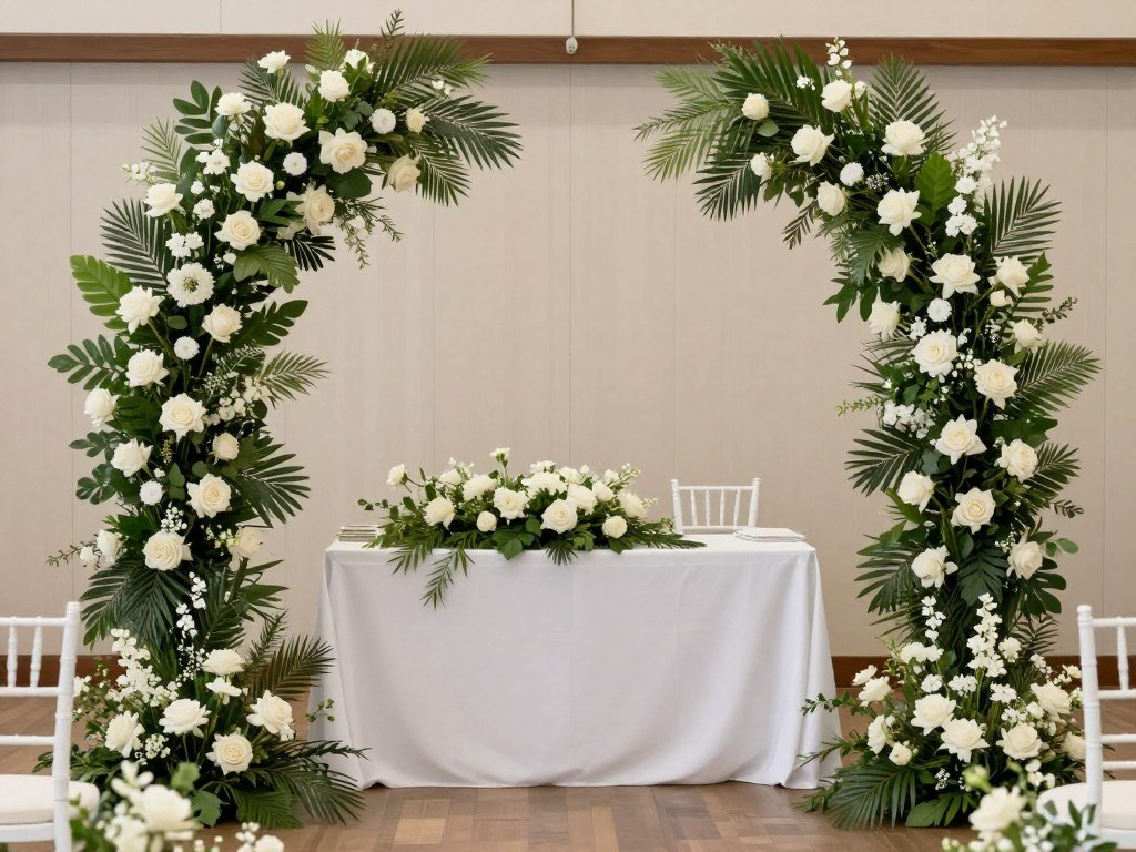 Ceremony flowers repurposed for indoor reception