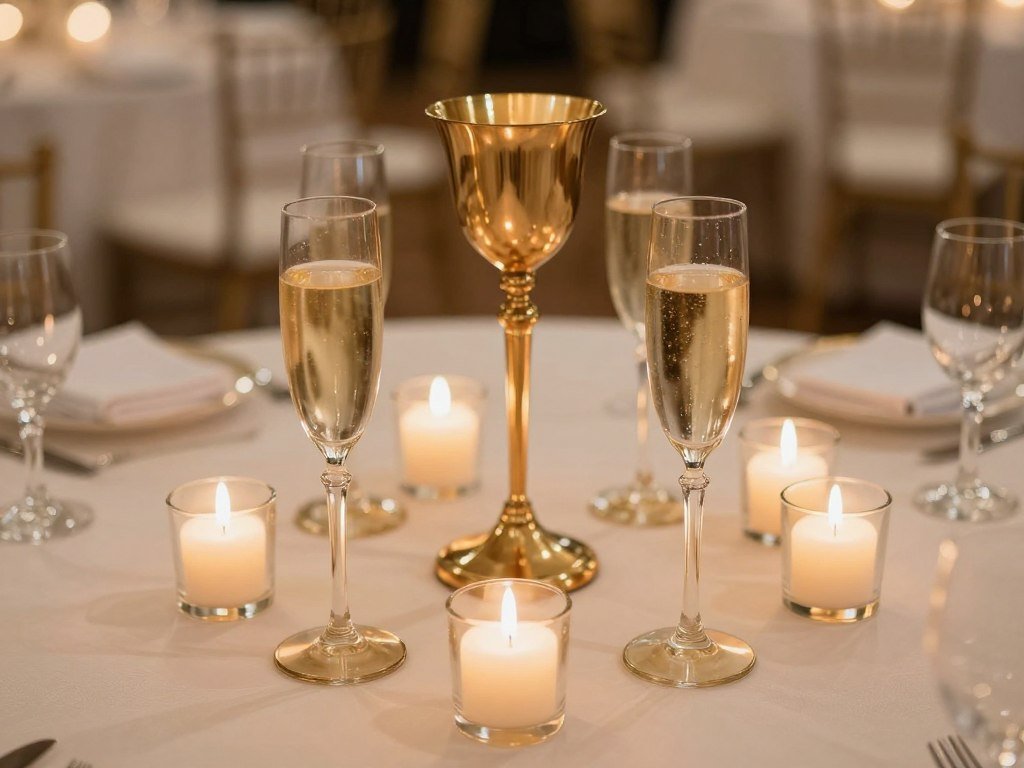 Champagne votive candles on neutral table