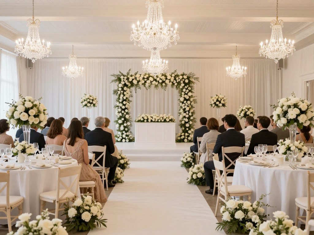 Consistent romantic styling throughout wedding venue